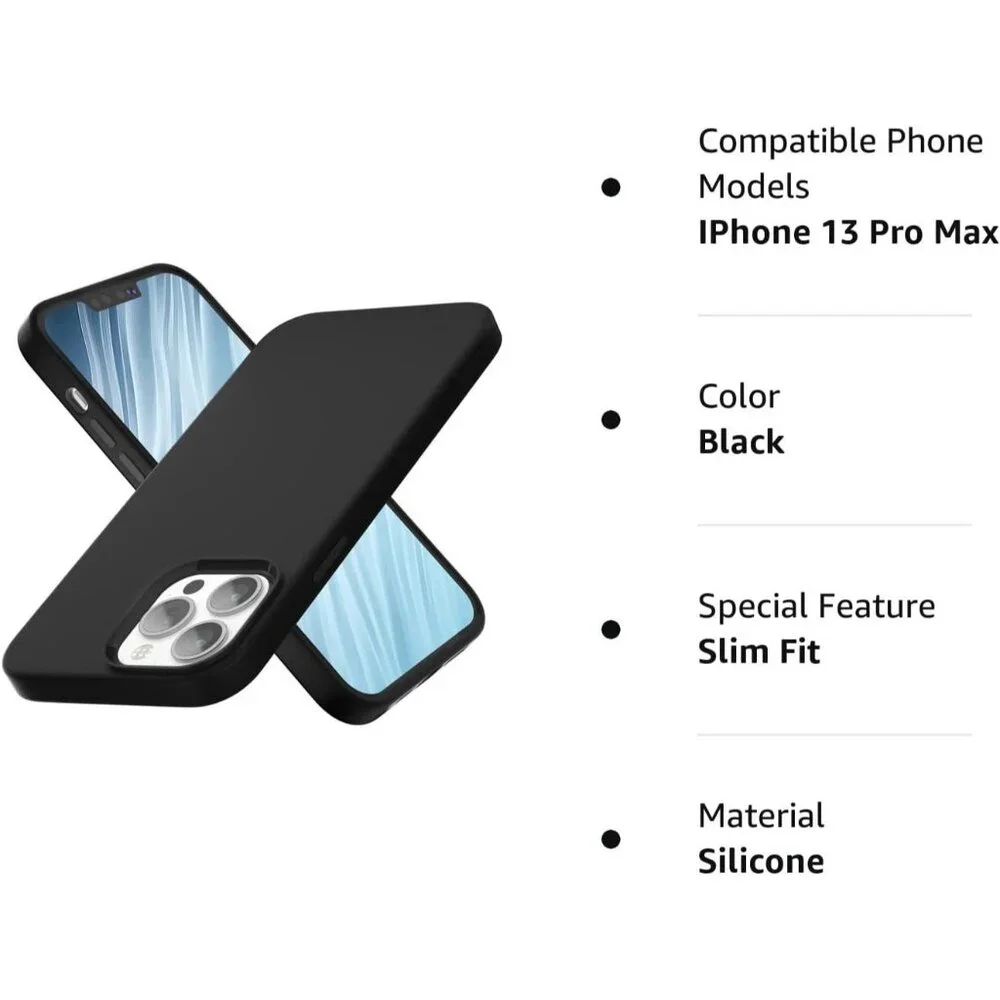 iPhone 13 Pro Max Slim Silicone Case - Shockproof Black Protective Cover